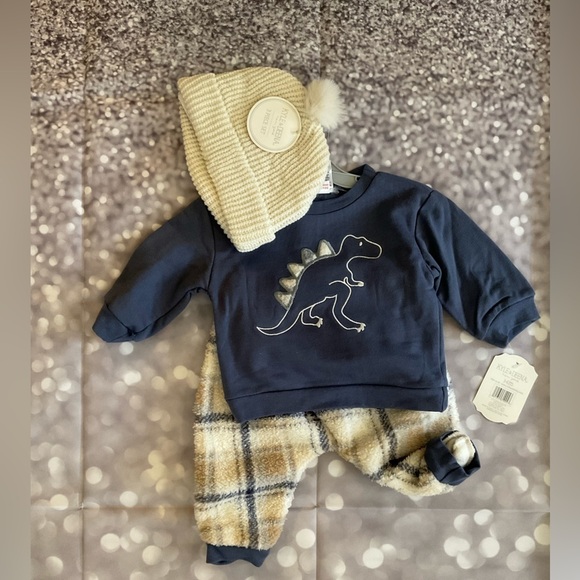Baby BoyKyle & Deena 3pc. Dino Top & Fur Joggers Set - Picture 1 of 8